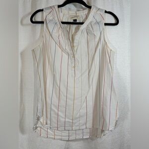Universal Thread Quarter Button Collarless White Blouse with Colorful Stripes